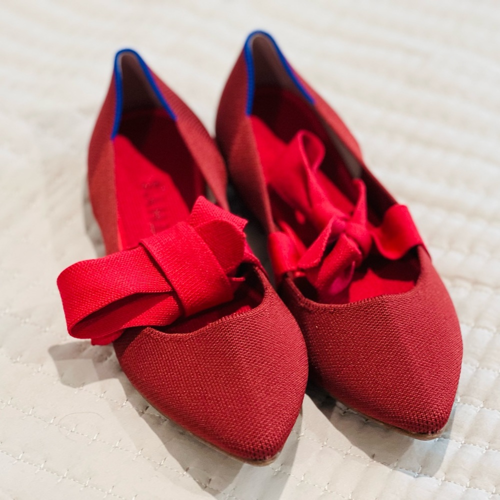 Rothy's Red Pointed Bow Flats